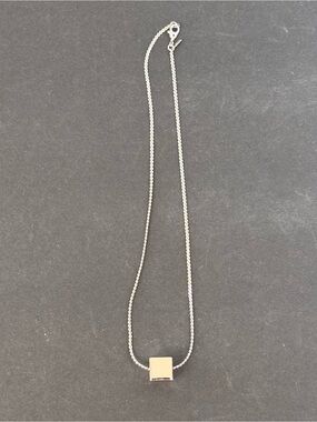 Vintage Monet Necklace Sliding Cube Geometric Pendant Silver Tone Signed 14”